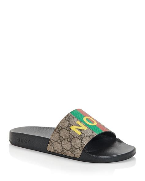 gucci men's 'fake/not' print slide sandals - beige multi|Men's GG canvas slide sandal .